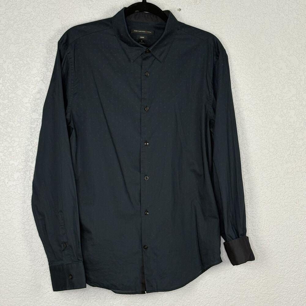 John Varvatos USA Mens Button Up Shirt Luxe Cotton Navy Blue Size M